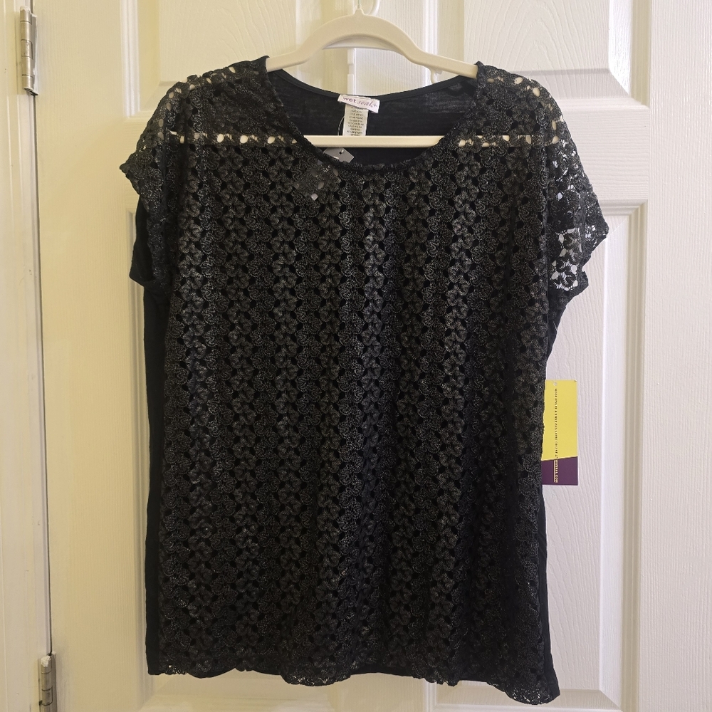 Wet Seal 1X Black Shirt With Gold Sparkly Detail New With Tags Short Sleeve